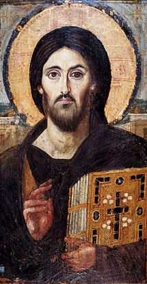 The oldest surviving panel icon of Christ Pantocrator, encaustic on panel, c 6th century.