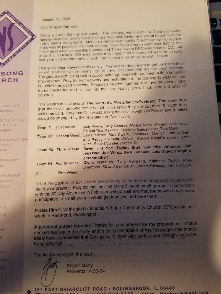 Prayer Letter from 1998